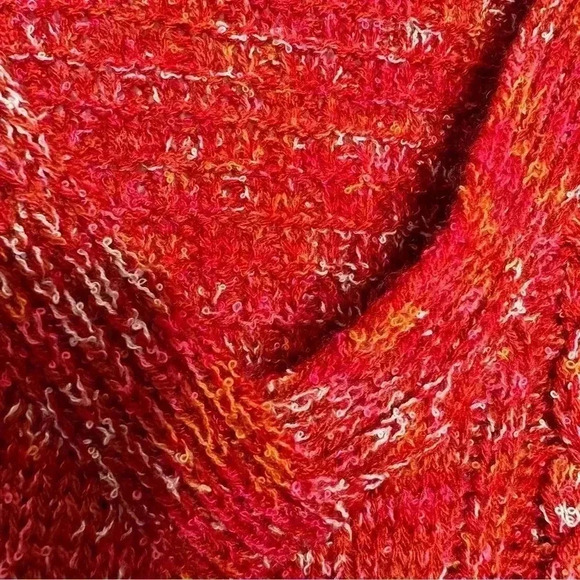 Time And  Tru Cable Knit Sweater V-Neck Orangeish-Red Size Large - Picture 3 of 16